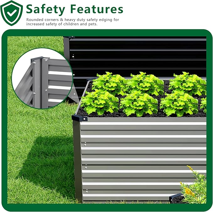 DIIYIV 8x2x2FT Galvanized Raised Garden Bed Kit,Vegetable Plant Boxes-Rectangle Metal Flower Box,Large Planter Raised Beds Outdoor Garden for Planting,Fruit,Herb-Silver