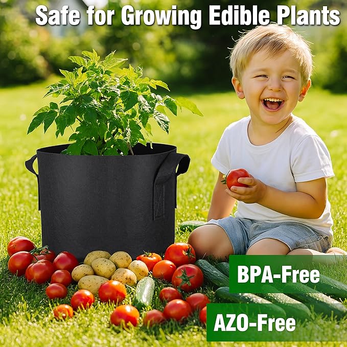 PHYEX 12-Pack 10 Gallon Grow Bags, Heavy Duty Fabric Pots with Handles, Reusable Plant Bags for Vegetable, Herbs & Flowers, BPA-Free, Breathable, Durable