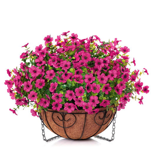 HyeFlora Artificial Fake Hanging Plants Flowers Basket for Outdoor Outside Porch Summer Decoration, Faux Silk Hotpink Dasiy UV Resistant Realistic in Planter for Home Patio Garden Yard