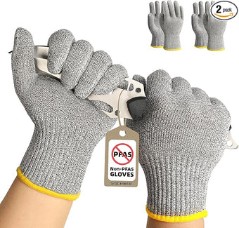 Schwer 2 Pairs High Level ANSI A7 Cut Resistant Gloves, Food Grade Cutting Gloves for Chef, Mandoline Glove for Kitchen Meat Cutting, Wood Caving, Ambidextrous, Breathable & Cool, PR1508, L
