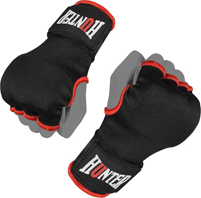 HUNTER Gel Padded Inner Gloves with Hand Wraps for Boxing, Quick Elastic Training Wraps for Men & Women, Muay Thai MMA Kickboxing Martial Arts Knuckle Wrist Protector (Pair)
