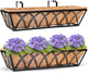 HFHOME 24 inch Window Deck Rail Planter Including Coco Liner, 24" Dia Window Box Horse Trough with Coconut Coir Liners, Black Metal Hanging Flower Planter Basket for Indoor Outdoor Lawn - Set of 2