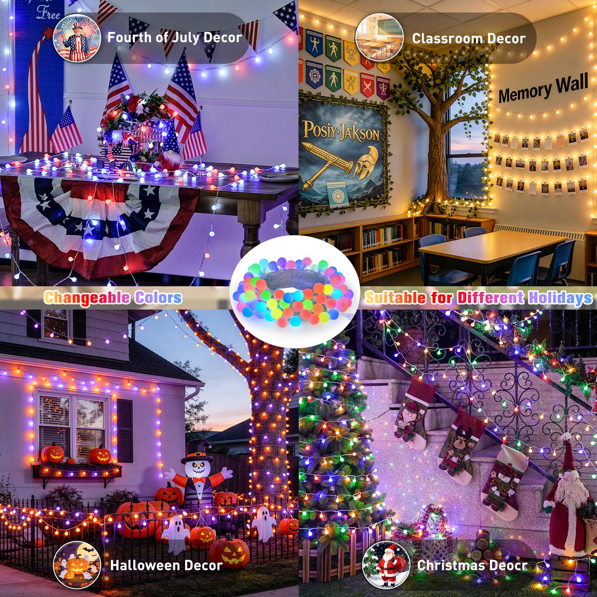JMEXSUSS Connectable 33ft 100 LED Color Changing String Lights for Bedroom