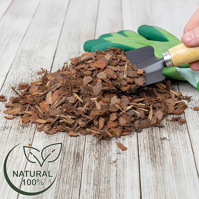 100% Natural Pine Bark Mulch Nuggets (8 Quarts), Small Mulch Chips for Indoor/Outdoor Container Gardening, Ideal for Soil Supplement, Houseplant Mulch
