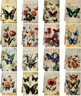 Bencailor 16 Pcs Spring Kitchen Towels Floral Butterfly Hand Dish Towels Vintage Flower Tea Dishcloths for Spring Holiday Kitchen Bathroom Home Decor Gifts, 16 x 24 Inch
