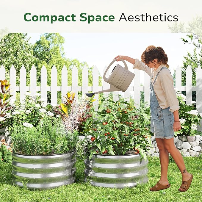 GreatBuddy 2x2x1 ft Round Galvanized Raised Garden Bed, Easy-Assembly Raised Bed with Anti-Cut Gloves & Tools, Rust-Proof Garden Bed for Outdoor, Vegetables, Herbs, Small Trees, Silver