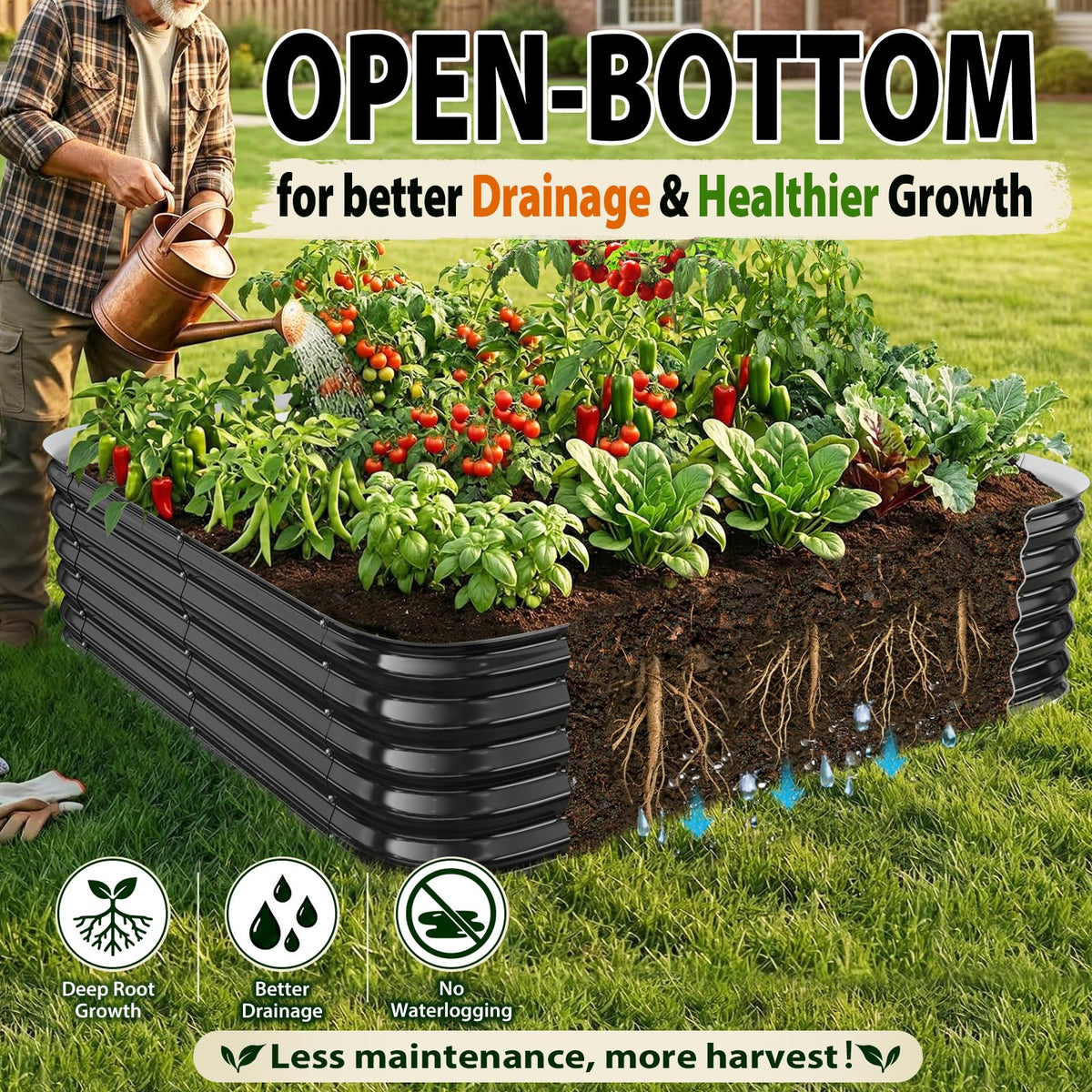FCCRETA 16.5" Deep Raised Garden Bed 4x4 ft for Vegetables, Herbs & Flowers