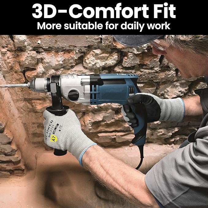 High Level Cut Resistant Work Gloves for High Risk Work, ANSI A7 Cutting Gloves with Reinforced Thumb, Used for WoodWorking, Construction, Non Slip, Durable, Breathable & Cool, S, 1 pair, PR3727