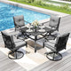 PHI VILLA 5 Pieces Outdoor Dining Set for 4, Square Wrought Iron Table with Umbrella Hole & Swivel Metal Steel Gray Chairs, Modern Dining Furniture Set with Cushions for Patio, Deck, Yard, Porch