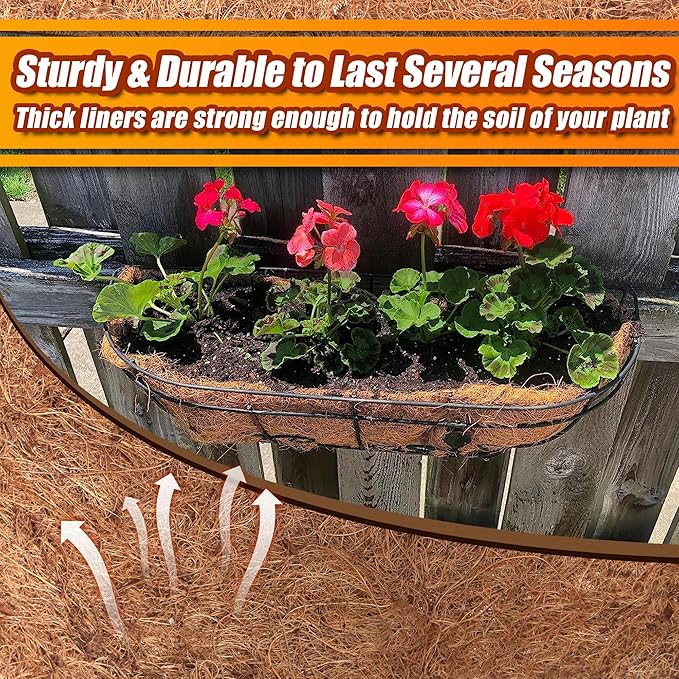 Coco Liners for Planters 24 Inch, 4 Pack Trough Window Box Liners, Coconut Fiber Liners for Planters Flower Baskets Garden Outdoor Plants