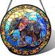 Stained Glass Window Hanging - Blue Elephant Suncatcher for Door Terrace Garden Home Decor, Yellow Retro Sun Catcher Birthday Gifts for Lovers Women Men Dad Mom Nana 11.8 in