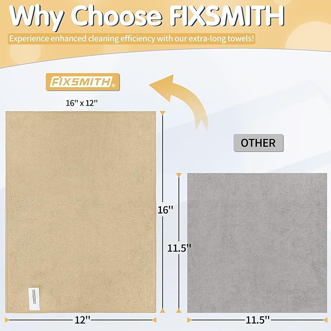 FIXSMITH Beige Microfiber Cleaning Cloth -Pack of 8, Highly Absorbent Cleaning Rags, 16"X12" All Purpose Cleaning Towels for Housekeeping, Kitchen, Car, Lint Free and Reusable Microfiber Towels