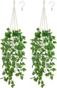 Mkono 2 Packs Fake Hanging Plant with Pot, Artificial Plants Macrame Plant Hanger Fake Vine Greenery for Bedroom Bathroom Home Office Decor