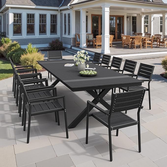 Pellebant Stackable Outdoor Dining Chairs Set of 2, Aluminum Patio Chairs with Arms, All-Weather for Garden, Lawn, Deck, Porch and Yard, Black