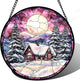 AMDERVEN Stained Glass Window Hanging - Winter Snow Scene Cabin Moon Sun Catcher for Door Garden Home Decor Pine Tree Suncatcher Christmas Mother's Day Birthday Gifts for Women Men Mom Nana 6.3 in