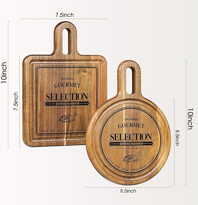 GleeNflux Acacia Wood Charcuterie & Cheese Board Set, 2-Piece Mini Serving Boards for Cheese, Fruit, Nuts & Appetizers – Elegant Snack Boards for Entertaining & Gift Giving