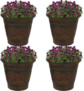 Sunnydaze 16-Inch Arabella Large Plant Pot - Polyresin Insulated Round Outdoor Planter with Drillable Drainage Holes - 4 Pack - Rust