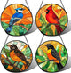 DASTOLL Stained Glass Window Hanging 4 Pcs Set Birds 7.8" - Cardinal Blue Jay Suncatcher Door Garden Sun Catcher Decor Birthday Christmas for Bird Lovers Mom Woman Nana Men
