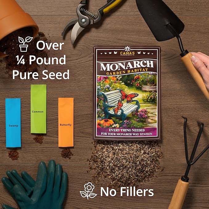 Monarch Butterfly Garden Kit with Milkweed Seeds–Perennial Flower Seeds to Plant Outside| 1/4 Pound Pure Bulk Wildflower Seeds | Garden Seeds for Attracting Pollinators | Seed Packets for Spring/Fall