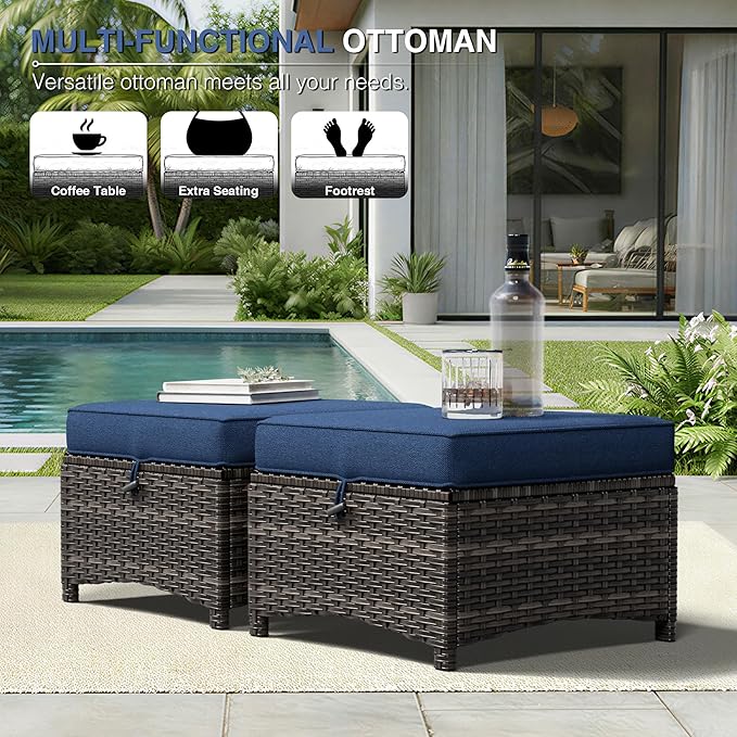 Joyside 8 Piece Wicker Patio Furniture Set, Rattan Patio Chairs with High Back, Deep Seating, Wide Armrest, Thickened Cushions, Outdoor Furniture for Deck, Porch Use