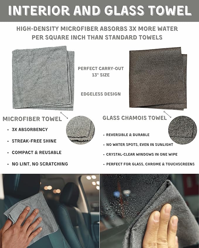 18Pcs Professional Car Interior Detailing Kit All-in-One Cleaning Tools for Windows, Dashboard, Vents, Windshield Cleaner Brush, Magic Sponge, Chamois Cloth, Detailing Brushes & Accessories