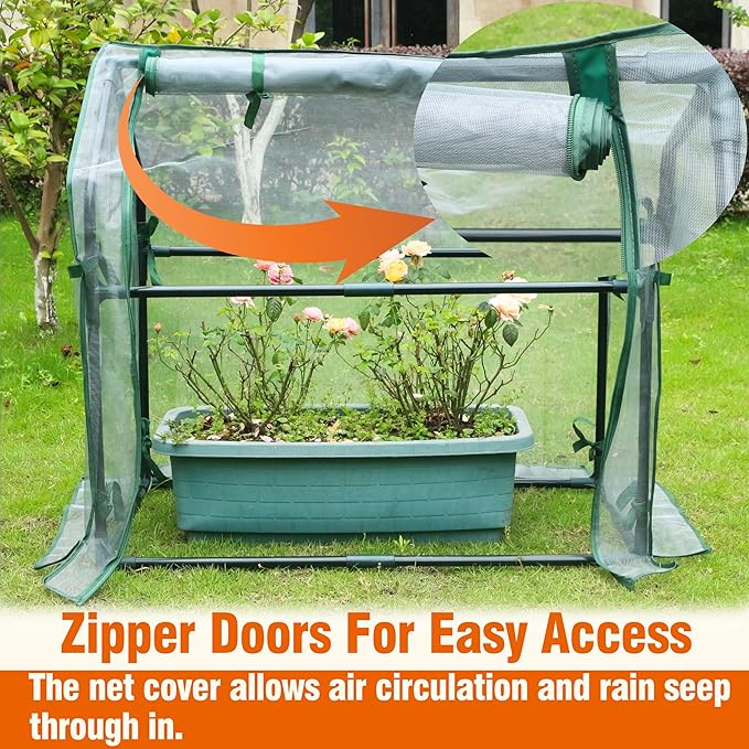 Gardzen Mini Greenhouse with Mesh Cover, Portable Outdoor Greenhouse, Enhanced Ventilation, Ideal for Spring, Summer & Fall, 36.2"(L) x18.9(W) x33.3(H)