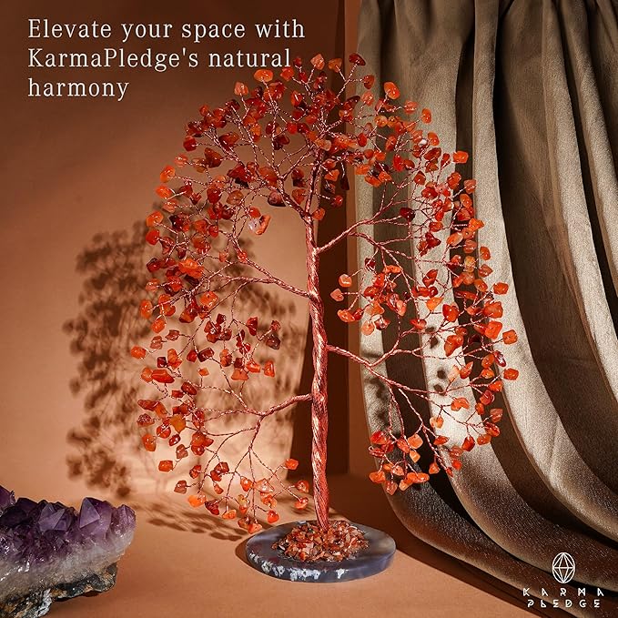 Crystal Trees for Home and Office Decoration, Carnelian Chakra Healing Crystals Feng Shui Handmade Trees for Positive Energy, Money, Good Luck, Christmas Decor, Birthday Gifts for Women, Mom