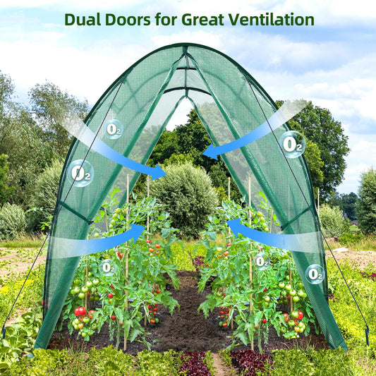 Ohuhu Portable Tunnel Greenhouse Outdoor: Heavy Duty Small Walk in Green House with Mesh Windows, Reinforced Metal Base Durable Plastic PE Cover for Outside, Free Tool to Install, 5.9x5.9x6.6 FT