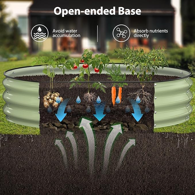 Raised Garden Bed Kit, 4x4x1 ft Round Galvanized Planter Box Outdoor with Safety Edging, Large Metal Raised Beds for Gardening Vegetables Flower Fruits (Avocado Green)
