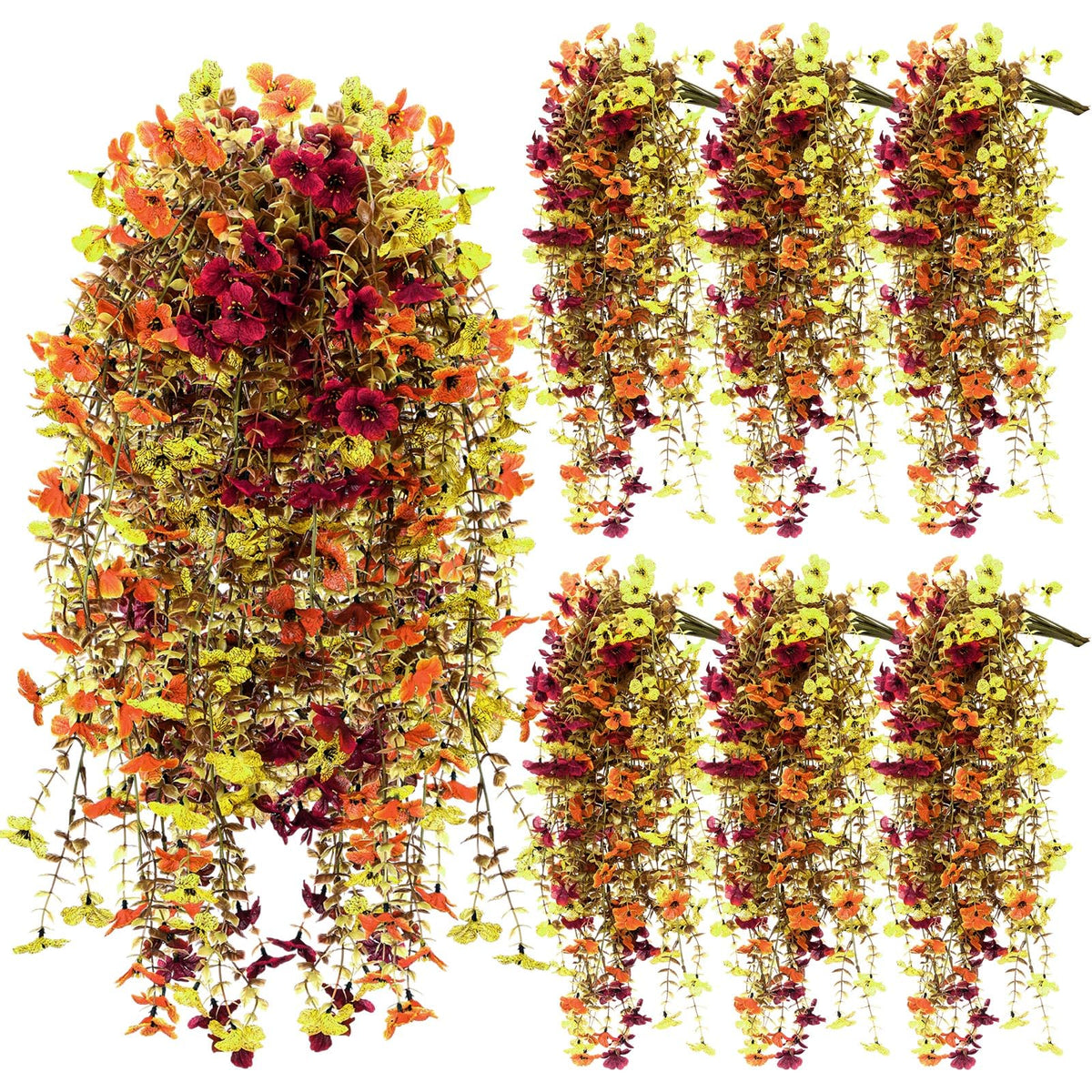 FineCheer 6 Pcs Fall Artificial Hanging Flowers Outdoor, Retro Color