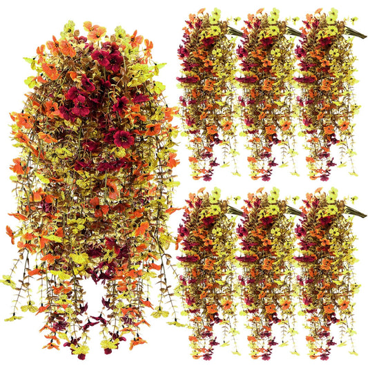 FineCheer 6 Pcs Fall Artificial Hanging Flowers Outdoor, Retro Color