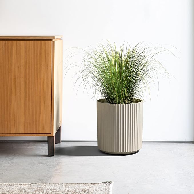 Veradek Demi Series Round Planter for Porch, Patio, Backyard | Durable Plastic-Concrete Material | Modern Décor for Tall Plants, Flowers