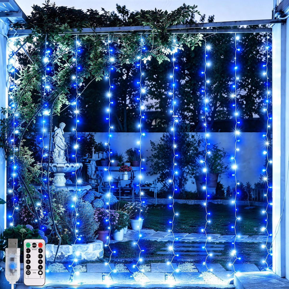 JMEXSUSS 200 LED USB Curtain Lights Blue and White