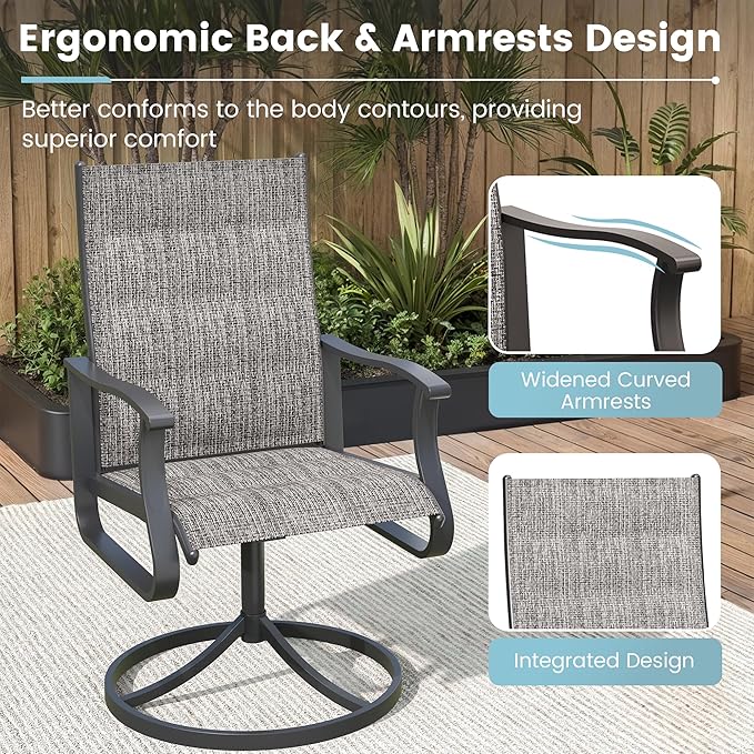 Patio Swivel Chairs Set of 4, Outdoor Dining Chairs with High Back, 360° Swivel Rocker Chair in All-Weather Padded Textilene & Metal Frame for Garden, Porch, Backyard, Balcony(Padded Grey)