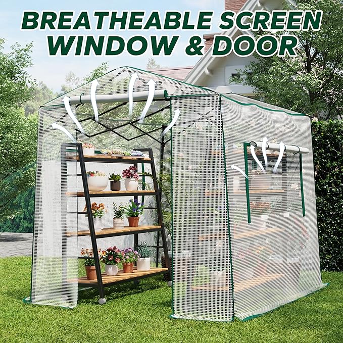 8.7x6.6x7 ft Walk-in Greenhouse, Portable Plant Hot House with Zipper Windows & Doors, Heavy-Duty PE Cover & Steel Frame, for Garden, Backyard