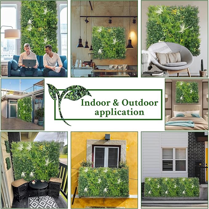 ODTORY Artificial Grass Wall Boxwood Panels: 40" x 40" (11.5 sqft) Greenery Ivy Privacy Fence Faux Backdrop with UV Protection Vine Leaf Hedge for Garden Covering Privacy, Home Decor