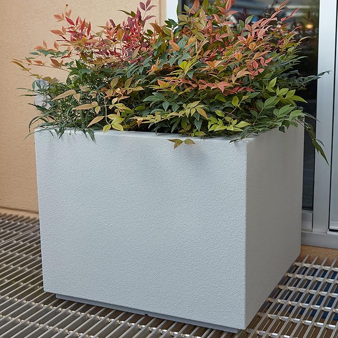 PolyStone Monterray Modern Outdoor/Indoor Square Planter, 23" L x 23" W x 19" H, Lightweight, Heavy Duty, Weather Resistant, Polymer Finish, Commercial Grade and Residential (Concrete Gray)
