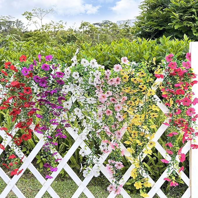 Playieer Artificial Hanging Flowers for Outdoors Faux Plants for Spring Summer Decoration,6 Bundles UV Resistant Realistic Silk Flowers Indoor Outside Garden Porch Patio Balcony Yard Farmhouse