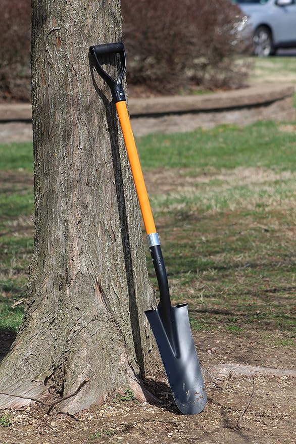 Ashman Drain Spade Shovel (1 Pack) - 48 Inches Long Handle Spade with D Handle Grip - Durable Handle with a Thick Metal Blade - Multipurpose Premium Quality Orange Shovel.