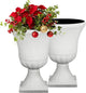 Autodaya 22" Urn Planters Outdoor Planter for Plants Set of 2 Timeless Plastic Large Flower Pot with Drainage Hole Terrazzo White Garden Pots for Porch, Patio Christmas Decor