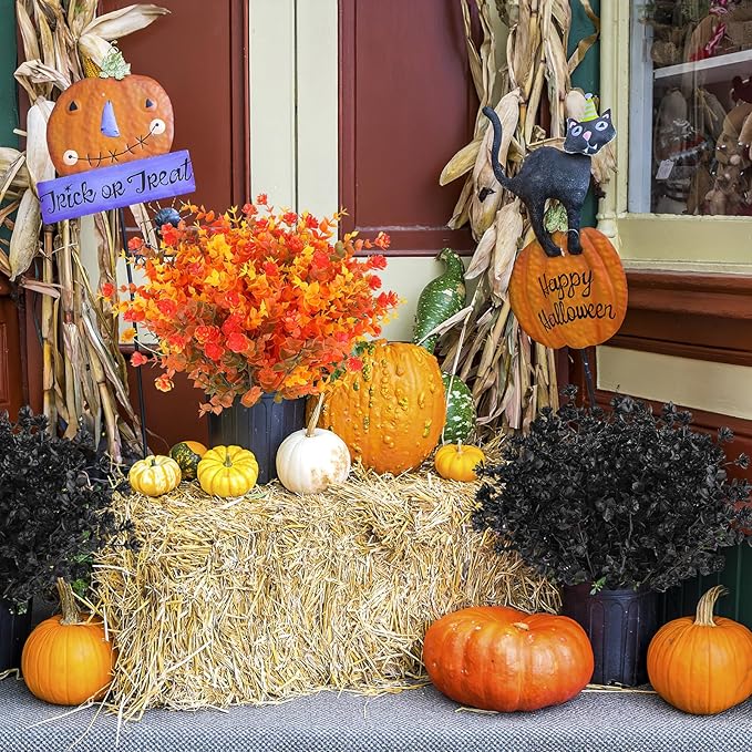 AGIRL 12 Bundles Black Artificial Flowers for Outdoor,No Fade Fake Plastic Flowers Faux Plants for Halloween Decor,Hanging Planters Decoration Indoor Outside Garden Porch Window Box Home Party