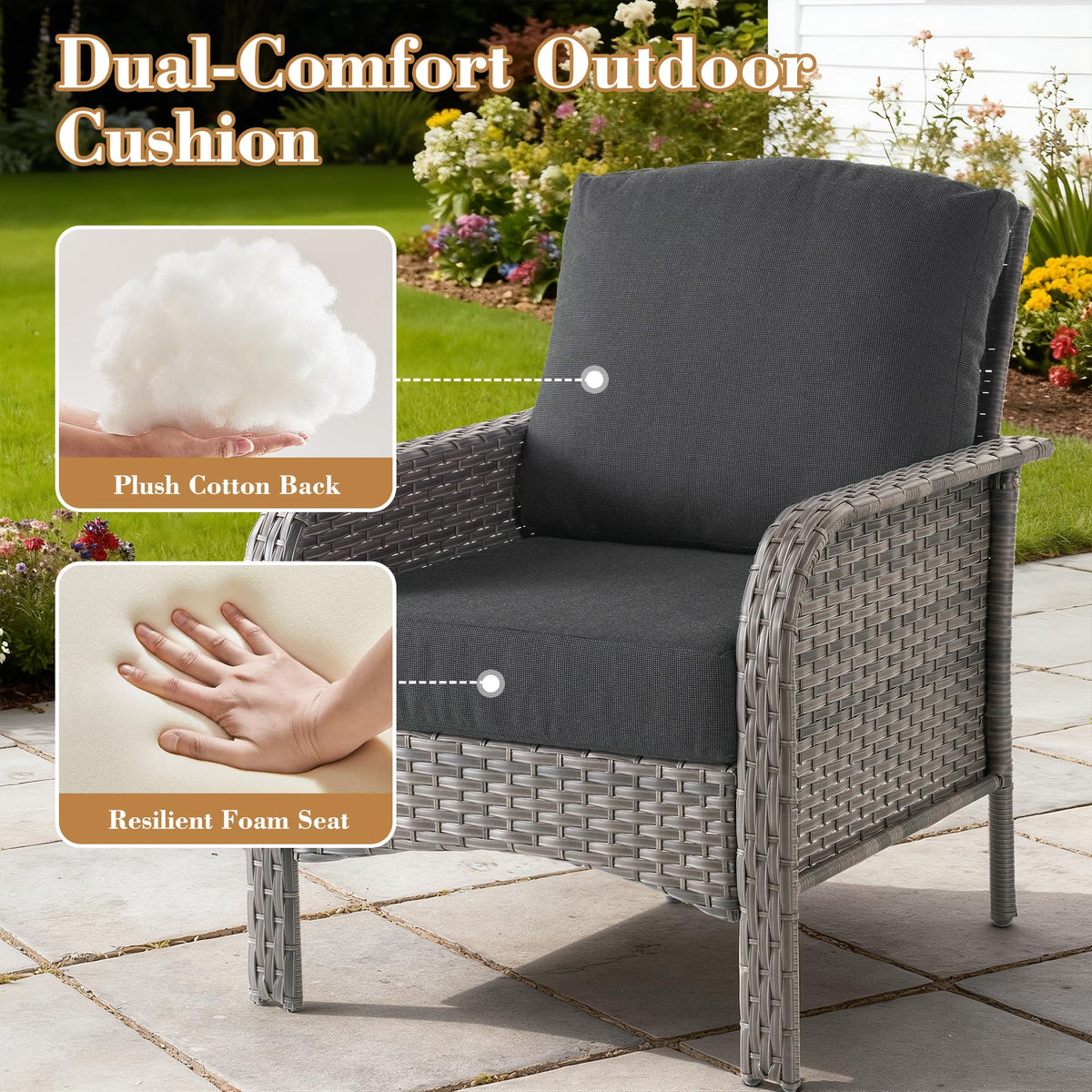 ORMONO 2 Pieces Patio Furniture Set, Two Single Chair Outdoor Furniture, All-Weather Rattan Wicker High Back Conversation Set of 2 for Small Space Porch, Backyard, Balcony, Black