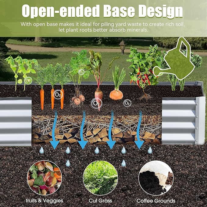 Domi Galvanized Raised Garden Bed, Outdoor Planter Garden Boxes Large Metal Planter Box for Gardening Vegetables Fruits Flowers, Silvery (8x4x1ft)