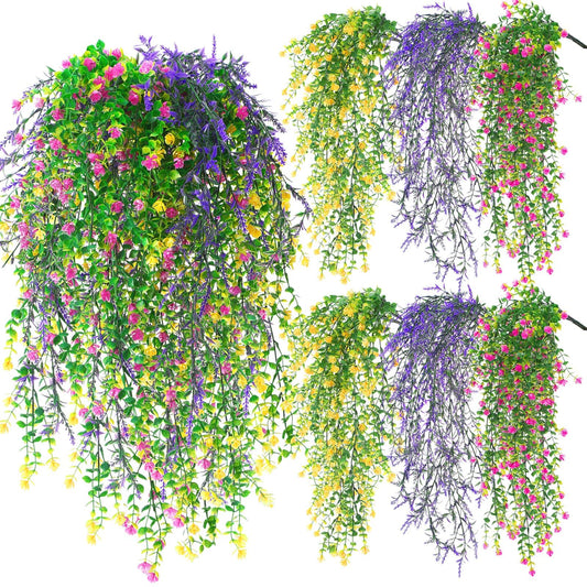 FineCheer 6 Pcs Fall Artificial Hanging Flowers Outdoor, Light Color