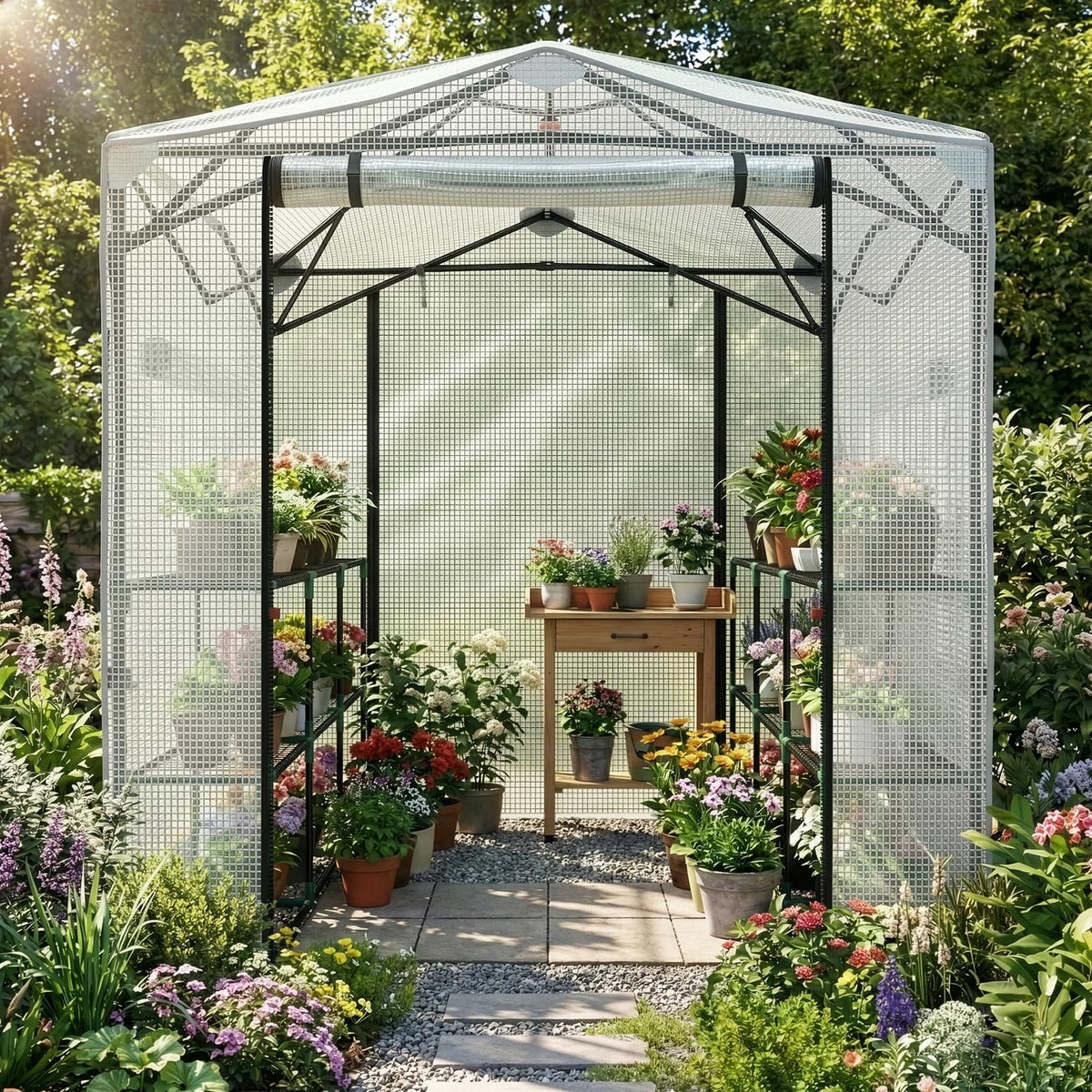 Outvita 6x8ft Greenhouse, Instant Walk-in Pop Up Tent Greenhouse for Indoor Outdoor Gardening Easy Setup Shelter with Roll-up Zipper Entry Doors and Windows