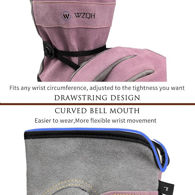 Leather Work Gloves for Men or Women. XX-Large Glove for Gardening, Tig/Mig Welding, Construction, Chainsaw, Farm, Ranch, etc. Cowhide, Cotton Lined, Utility, Firm Grip, Durable. Pink-Grey 2XL