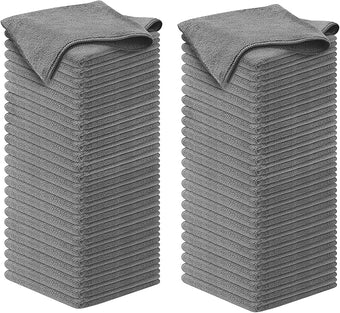 Microfiber Cleaning Cloth Grey - 100 Pcs (12.5"x12.5") - High Performance - 1200 Washes, Ultra Absorbent Microfiber Towel Weave Grime & Liquid for Streak-Free Mirror Shine - Car Washing Cloth