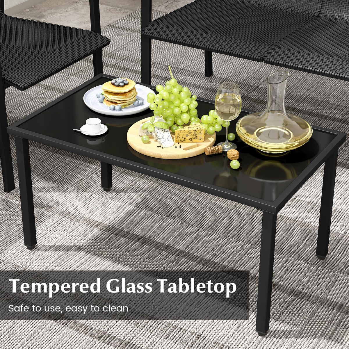 HAPPYGRILL 4 Pieces Wicker Patio Conversation Set with Coffee Table, PE Rattan Chairs with Galvanized Metal Frame, Outdoor Table and Chairs Set for Small Space, Balcony, Poolside, Backyard (Black)