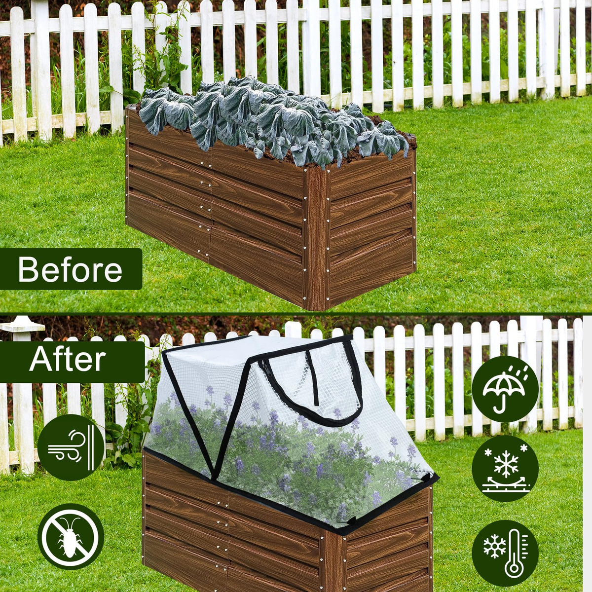 Garden Row Accelerator Plants Cover, Foldable Raised Garden Bed Cover with Zipper Door Waterproof Small Greenhouse Plant Cage Guard Protector for Vegetable Flower Fruits from Animals,31×13×14In