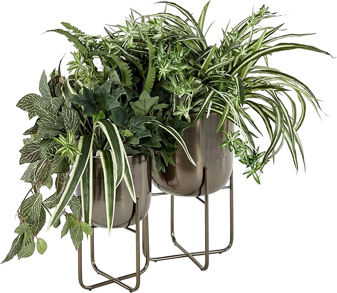 Deco 79 Metal Round Planter with Removable Stand, Set of 2 16", 13"H, Black